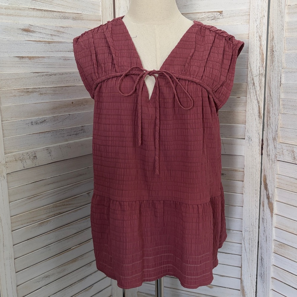 LOFT V-Front and Back Flounce Bottom Top